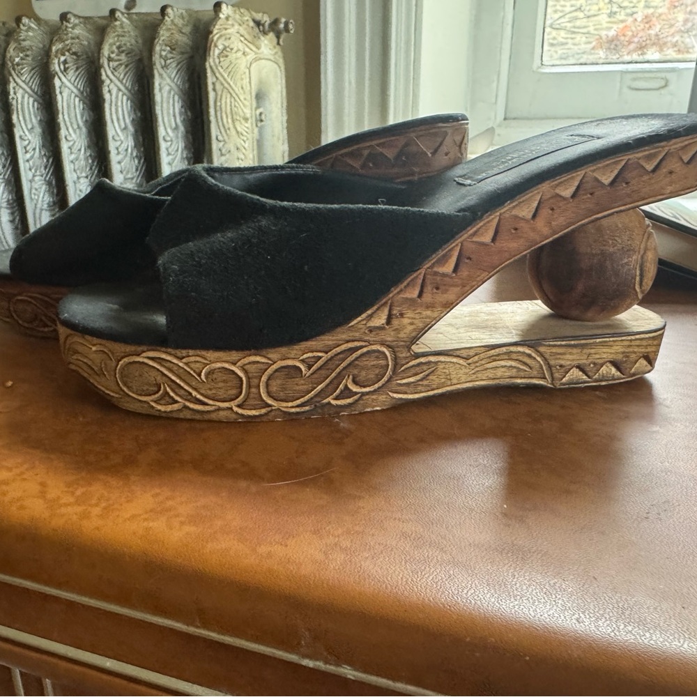 Native Black and Brown Mules with Chunky Heel